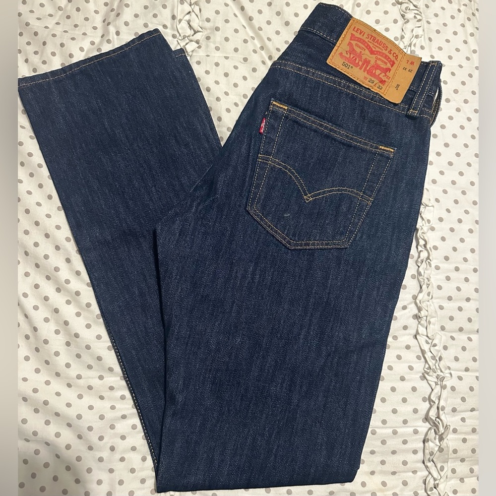 Men’s Levi’s 501 Jeans; 29x32 Dark Blue Button Fly